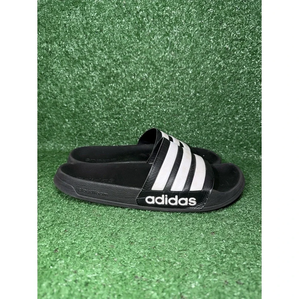 adidas Originals Sandals Mens Size 8 Black White Slides Casual Comfort Slip‎ On